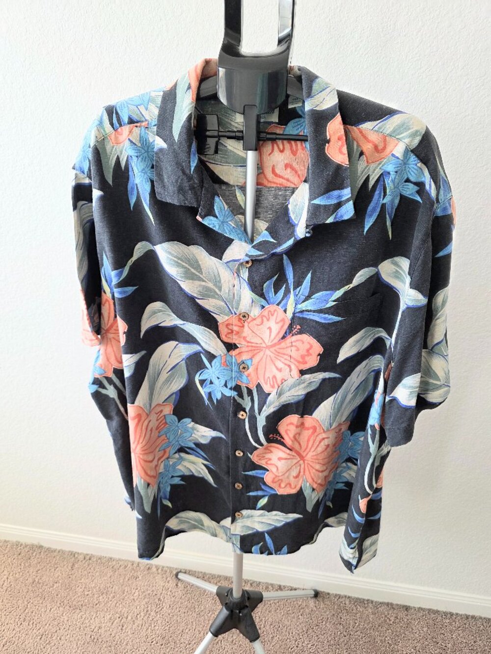 CARIBBEAN MEN 4XB BLACK BACKGROUND WITH TROPICAL PRINT SHORT SLEEVE SHIRT